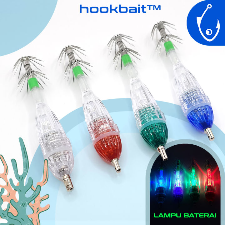 Umpan Pancing Casting Kail Cumi Squid Jig Cumi Lampu LED Baterai Menyala  Nyala Glow In The Dark Premium Hook UPCL HB002