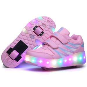High Quality [ Spot inventory ]  Heelys   Four-Wheel Rollerskate LED Light Emitting USB Rechargeable Invisible the Skating Shoes