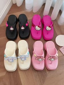 [Free Shipping] Cute Candy-Colored Cartoon Cat Plush Wedge Flip-Flops Summer Thick-Soled WomenS Beach Sandals