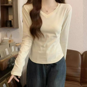 SUMMERTOP | BJ1680 Baju Wanita Lengan Panjang Kaos Polos Fashion Wanita Korea Spandek Leher Kerah V