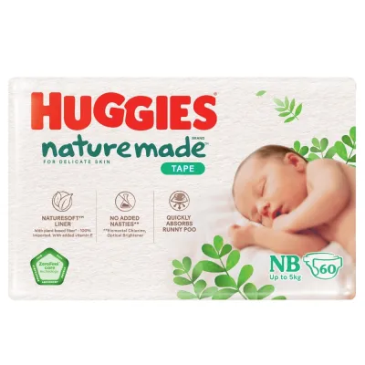 Bỉm Tã Dán Huggies Platinum Nature Made Thấm Hút Khóa Tràn Vượt Trội Size NB 60 Miếng (Cho Bé Đến 5kg) - Bibo Mart - Giao Bao Bì Ngẫu Nhiên