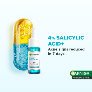 Garnier 4% Anti Acne Salicylic Acid Serum with Vitamin C Niacinamide AHA (15ml) - Skincare for pimple open pores acne prone skin