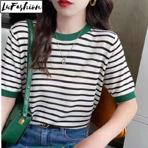 LuFashion Tops for Women Summer Stripe Knit loose Short Sleeve Casual T-Shirts
