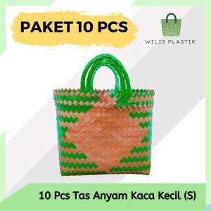 PAKET MURAH 10 PCS Tas Anyaman Plastik Kaca Kecil (S) / Tas Anyam Keranjang Belanja / Tas Bingkisan Hampers Parcel