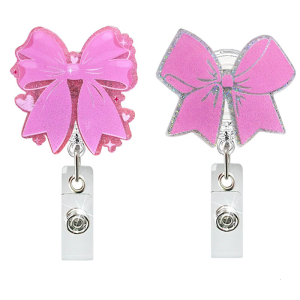 2 Pcs Retractable Keychain Name Card Holder Bows Name Card Holder ID Badge Holder Acrylic Carabiner Holder for Office