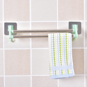 [Same Day Ship] Double Poles Bathroom Towel Rack Holder Bathroom Toilet Stainless Steel Hanging Towel Shelf Wall Mounted