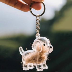 TRANQUIL HUT Transparent Dog Hair Storage Box Hair Grooming Dog Shape Puppy Pendants Hanging Decor Keyring Pet Hair Keychain Backpack