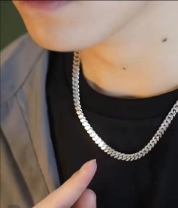 kalung titanium pria motif rantai rapat elegan anti karat