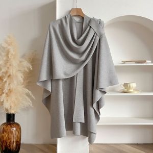SPARAK Dày hơn Áo choàng poncho mở phía trước Hai Màu trơn Khăn choàng giữ ấm mùa đông Sang trọng Mềm mại Áo choàng poncho dệt dành cho phụ nữ