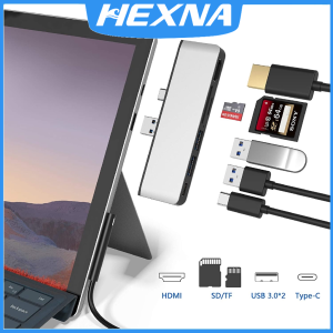 Hexna Surface Pro 7 / Pro X USB C Hub 6-in-2 /5-in-1 Aluminum Surface Pro 7 Dock with 4K HDMI Adapter+ USB C Audio & Data Transfer Port +2 USB 3.0+SD/TF Card Reader Converter Combo Adaptor for Surface Pro 7