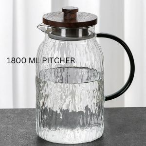 Elegant Textured Borosilicate Glass Pitcher with Wooden Lid and Elegant Cup High-Quality Heat-Resistant Water Dispenser