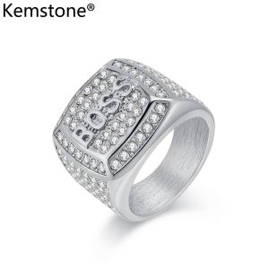 Kemstone Hip Hop Stainless Steel K Gold Plated Zircon BOSS Letter Ring Mens Rings Jewelry