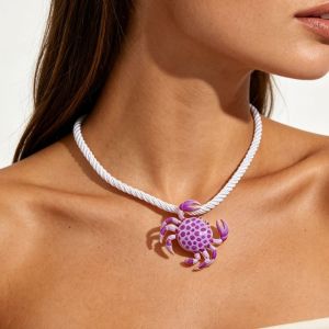 OEUVR Weave Rope Enamel Crab Pendant Necklace Polka Dot Cute Bohemian Collarbone Chain Fashion Vintage Ocean Style Clavicle Chain Women