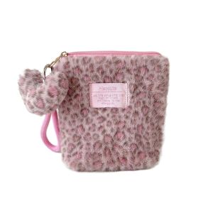 ERYRG Plush Leopard Print Makeup Bag Handbag Versatile Pouch for Make Up Kit Skincare Storage Pocket Clutch Purse Make Up Pouch Bag Travel