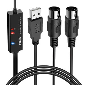 Lekato 2m Midi cáp Midi để cáp USB với đầu vào và đầu ra kết nối chỉnh sửa & ghi âm Midi Cáp cho bàn phím tổng hợp