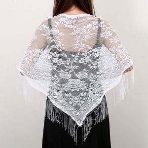 PLLEWY Hollow Women Shawl Multicolored With Tassel Evening Prom Cape Wedding Accessories Tulle Shawl Women