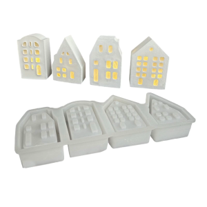Tealight Holder Mould Flexible Silicone Mold for 4 Grid House Shaped Atmosphere Light Gypsum Home Decoration Mold