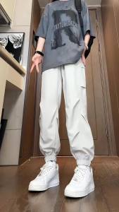 Peak Tuo Mens and Womens Pants of the Same Style Mens Summer Thin Ice Silk Quick-Dry Pants Loose-Fitting Casual Ankle-Banded Trousers High Energy Feeling