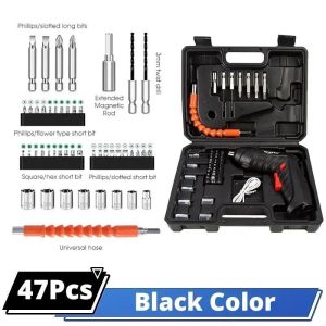 47pcs 3.6v Electric Drill Cordless Screwdriver Power Tools Set Household Maintenance Repair 1800mAh Lithium Battery