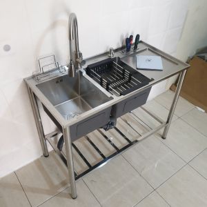 Bak cuci piring kitchen sink dengan kaki meja 100 x 48 dua lubang