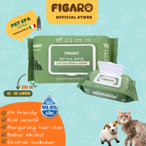 FIGARO Collagen Pet Wipes Colloidal Nano Silver Vitis Vinifera 80 Sheet Wet Tissue Cleaning Tear Stain Remover Ear Tissu Tisu Basah Pembersih Mata Telinga Kuping Hidung Kucing Anjing Hewan Cat Dog Grooming Anti Bakteri Mandi Petglow Pet Glow Olive Care