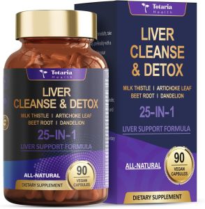 Totaria Liver Support & Detox 25-in-1 Milk Thistle Extract 400mg (80% Silymarin) Artichoke Dandelion Extract Liver Cleanse Supplement for Men & Women - 90 Veg Capsules