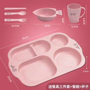 6 Pcs Divided Portion Plate Unbreakable Kids Tableware Set Wheat Straw Fiber Set Kutleri 卡通宝宝防摔餐具
