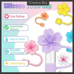 [Creative] Flower Straw Cover Caps Silicone Straw Tips Lid 10mm Reusable Dust-Proof Straw Topper For Stanleys Cup Party Decor