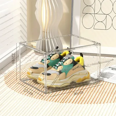 THE Full Transparent Shoe Box Stackable Foldable Magnetic Door Display Storage Acrylic Shoe Storage Box