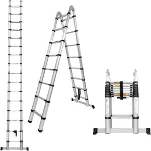 Telescopic Ladder 1.6m + 1.6m = 3.2 Meter LD 201 | Telescopic Ladder 1.9m + 1.9m = 3.8 Meter LD 202 | Telescopic Ladder 2.5m + 2.5m = 5 Meter LD 203 Tangga Lipat Aluminium Double Teleskopik / Telescopic Ladder