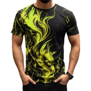 Summer Hot and Cool Flame Pattern 3D Printing Mens Simple and Fashionable Plus Size T-Shirt Cool Trend Daily Casual Sports