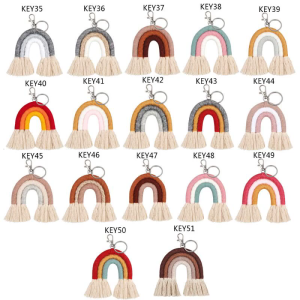 Creative Tassels Keyrings Key Holder Weaving Rainbow Pendant Keychain for Bag for Key School Handbag