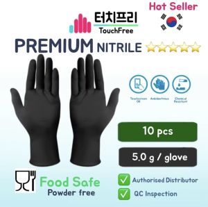 Food Safe Touch Free Premium Nitrile Chef/Baker Gloves for Cooking Kitchen Use Thick 5g/pc 10 pcs ziplock pack Durable Black Food Contact Safe FDA Approved Disposable Multipurpose Waterproof Powder-free Latex-free