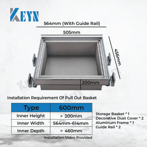 KEYN Aluminum Alloy and Leather Multipurpose Pull Out Storage Basket Wardrobe Slide Out Storage Basket