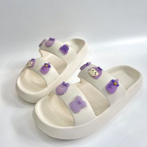 Dép bánh mì dép quai ngang nữ đế cao 3cm kèm bộ 10 Jibbizt tím phong cách Ulzzang – MayTo