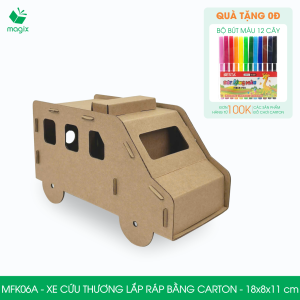 MFK06A - Xe cứu thương carton - 18x8x11 cm - Đồ chơi lắp ráp mô hình từ bìa carton cứng cao cấp