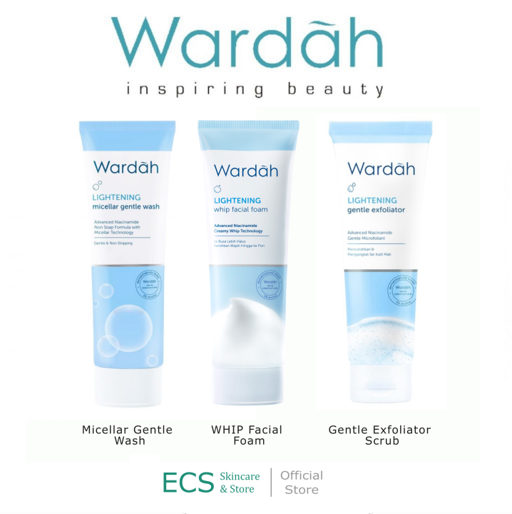 FACIAL WASH Wardah LIGHTENING - Varian WHIP Foam / Micellar Gentle Wash / Gentle Exfoliator Scub Ukuran 100 ml / 50 ml - Biru Sabun Cuci Muka Pembersih Pencuci Wajah Cleanser Pemcuci Face Wash Cleansing Foam Ukuran Besar Kecil Ligtening Ligh tening Fasial