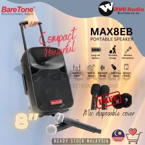 BARETONE MAX8EB 8" Portable Speaker With Two Handheld Wireless Mic [Free Mic Cover]