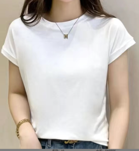 Womens Round Neck Top Ice Silk Bat Shirt Loose and Versatile Short Sleeved T-shirt