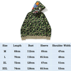 BAPE Same Shark Mouth Hooedies Casual 3D Print Camouflage Hooded Sweatshirts For Men Women Thick Cotton Zip Up Cardigan Jacket Coat