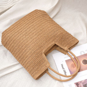 SUDNARA Tas Bahu Kapasitas Besar Tas Bahu Kapasitas Besar Keranjang Sayuran Tas Jerami Buatan Tangan