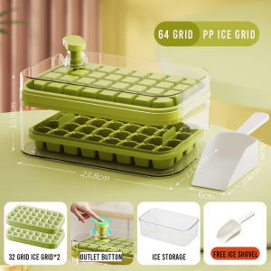 64 pcs ice cube tray maker silicone storage with cover grid mold mould bekas ais batu box simpan letak buat peti sejuk