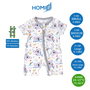 HOMIE【Short Sleeve Sleepsuit Romper with ZIPPER】Ultra Soft Organic Bamboo Baby Rompers (0-18 months)