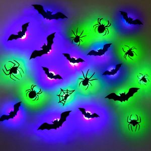 3D LED Halloween Wall Decor – Light-Up Bat & Spider Stickers for Haunted House Home Bar & Spooky Party Decorations (12 Bats + 9 Spiders)