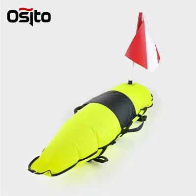Freediving Surface Marker Buoy Torpedo Inflatable Dive Float with Dive Flag Heavy Duty TPU Wear-resistant Safety Float Buoy with Multi D-ring for Spearfishing Snorkeling and Open Water Swimming