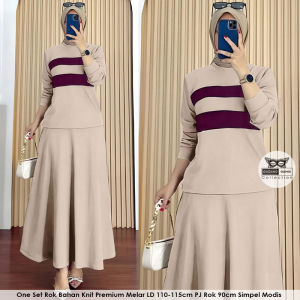 Setelan Rok Knit Rajut Cunda Set Bahan Kaos Ashter LD 110cm Pinggang Karet Melar 100cm Simpel Elegan