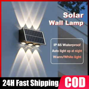 【COD + Local Seller】Solar Light Outdoor Waterproof All Night Illumination Wall Light 8LED Garden Lights IP65 Waterproof Wall Washer Light Control Sensing Switch Wall Lamp Up And Down Lighting Solar Lamp