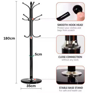 ISSHO 180cm Metal Standing Coat Rack with 12 Hooks Standing Hanger for Clothes Hat Scarf Rak Baju Besi Rak Topi 挂衣架