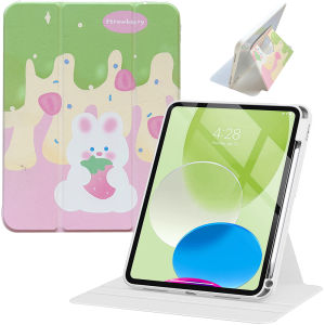 Girls Cute Pink Bear 360 Degree Rotating Case for iPad 10th Generation 10.9 2022 with Pencil Holder -Rotate Stand Flip Leather Case with Clear Hard Back & Auto Sleep/Wake Smart Cover for iPad 9th 8th 7th Gen 10.2Pro 11 2022 2021Air 5 Air 4