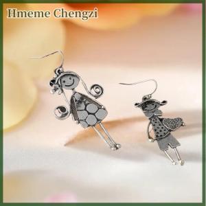 Hmeme Creative Retro Minimalist Couple Character Metal Pendant Earrings For Womens Daily Minimalist Earrings